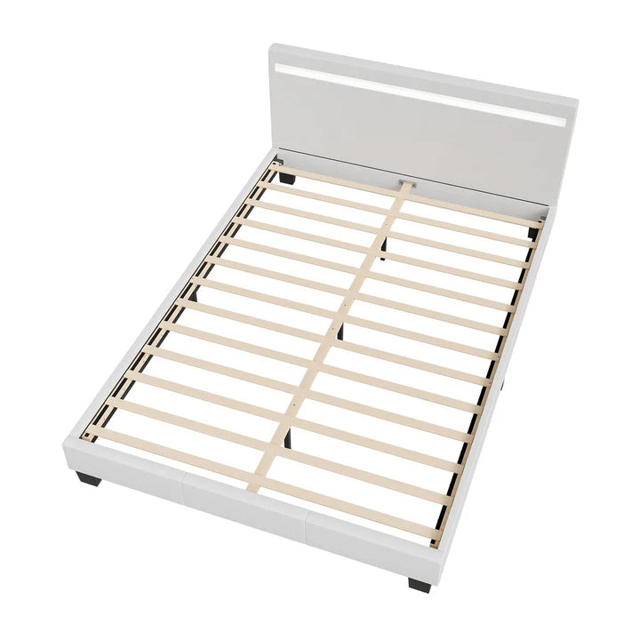 Lit tapissé LED Paris 140 x 200 cm sommier à lattes blanc