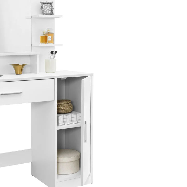 Coiffeuse blanche Zoey avec miroir, tiroir et placard