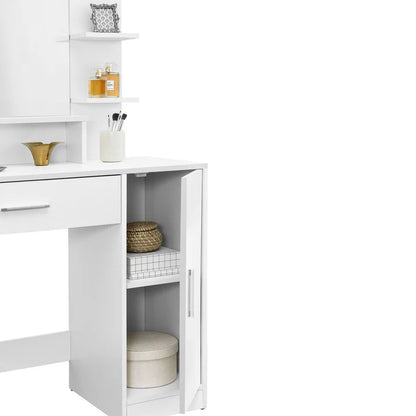 Coiffeuse blanche Zoey avec miroir, tiroir et placard