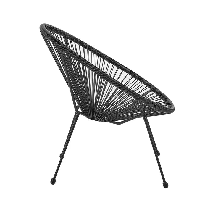 Ensemble de meubles de balcon Ostana 3 pièces ensemble de sièges noirs au design rétro avec table et 2 fauteuils