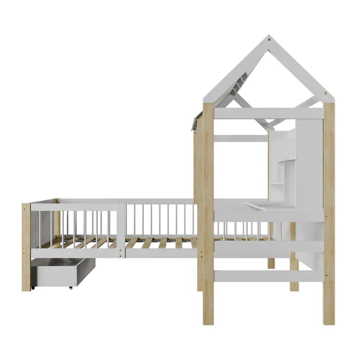 Kinderbett Yari mit Tisch und Stuhl Weiss Natur