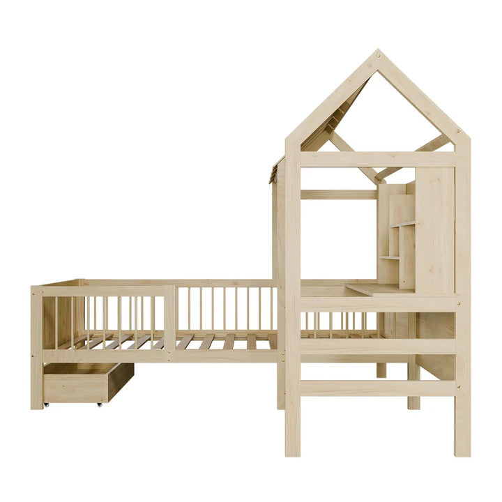 Kinderbett Yari mit Tisch und Stuhl Natur