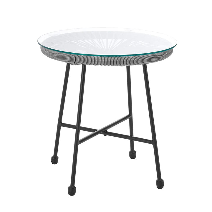 Set di mobili da balcone Ostana, gruppo di sedute grigio da 3 pezzi in design retrò con tavolo e 2 poltrone