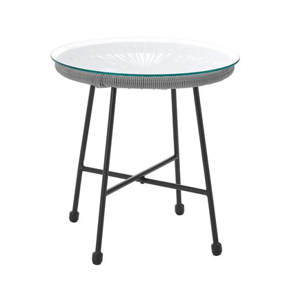 Set di mobili da balcone Ostana, gruppo di sedute grigio da 3 pezzi in design retrò con tavolo e 2 poltrone