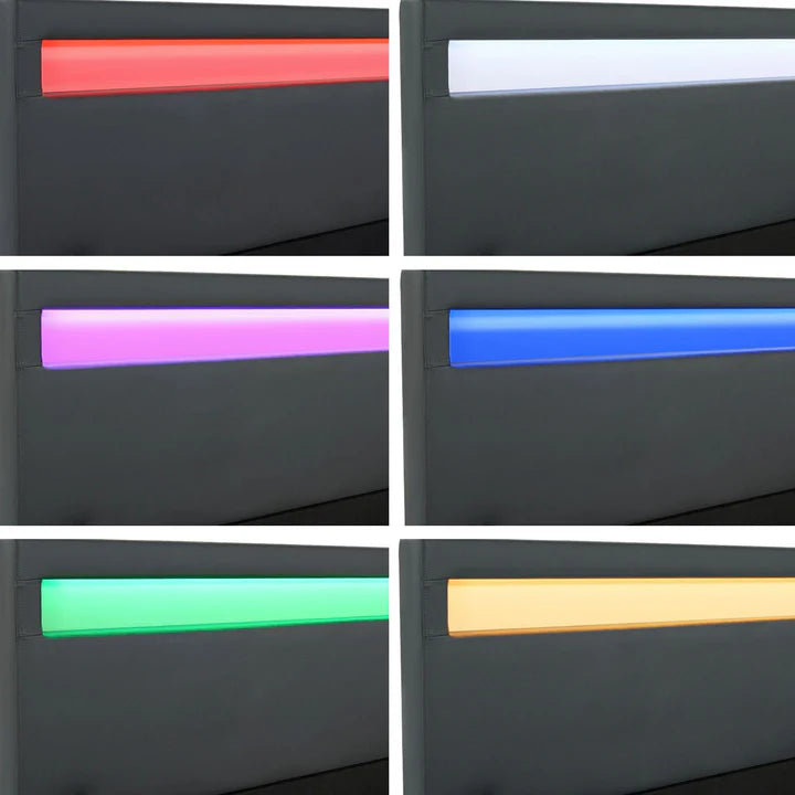 Lit rembourré LED Sevilla 140 x 200 cm sommier à lattes gris foncé