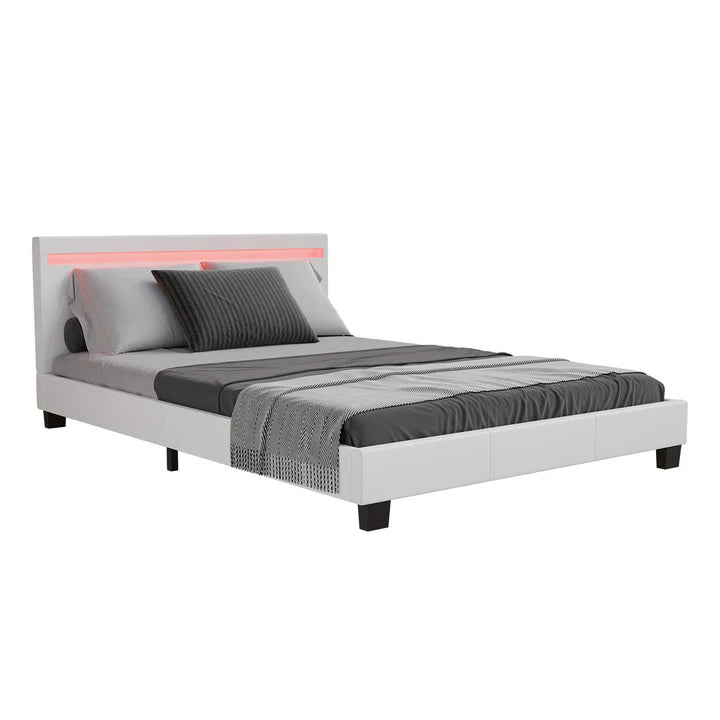 Lit tapissé LED Paris 140 x 200 cm sommier à lattes blanc