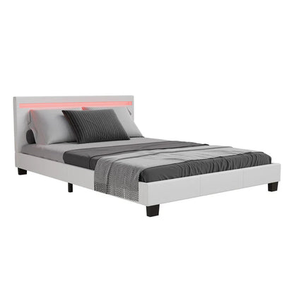 Lit tapissé LED Paris 140 x 200 cm sommier à lattes blanc