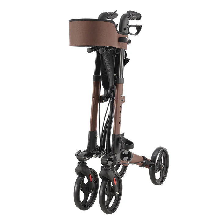 Rollator in alluminio Vital pieghevole con seduta e borsa per la spesa in marrone