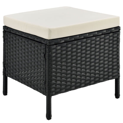 Salon de jardin en polyrotin Manacor noir avec canapé ; Table et 2 tabourets