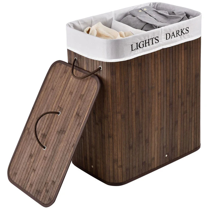 Bambus Wäschekorb Curly 100 Liter braun mit Wäschesack und Tragegriffen