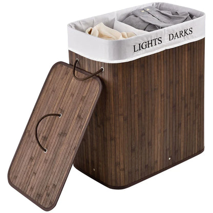 Bambus Wäschekorb Curly 100 Liter braun mit Wäschesack und Tragegriffen