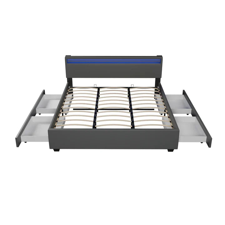 Lit capitonné LED Lyon avec coffre de lit 180 x 200 cm - gris foncé
