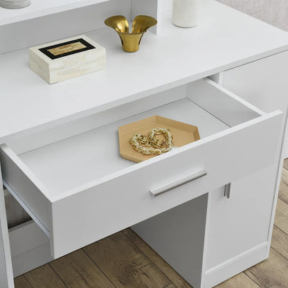 Coiffeuse blanche Zoey avec miroir, tiroir et placard