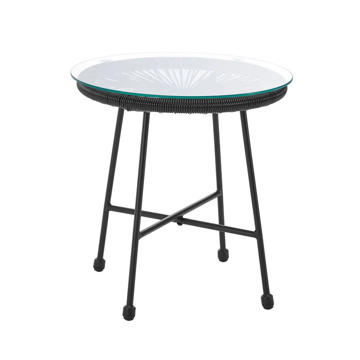 Ensemble de meubles de balcon Ostana 3 pièces ensemble de sièges noirs au design rétro avec table et 2 fauteuils