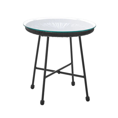 Ensemble de meubles de balcon Ostana 3 pièces ensemble de sièges noirs au design rétro avec table et 2 fauteuils