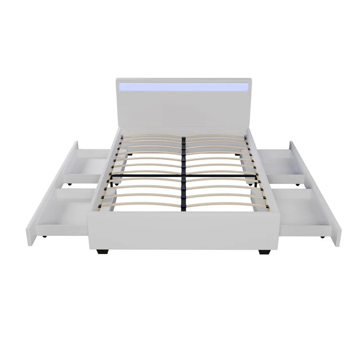 Lit capitonné LED Lyon avec coffre de lit 140 x 200 cm - blanc