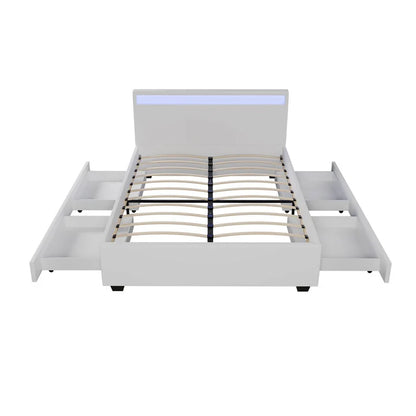 Lit capitonné LED Lyon avec coffre de lit 140 x 200 cm - blanc