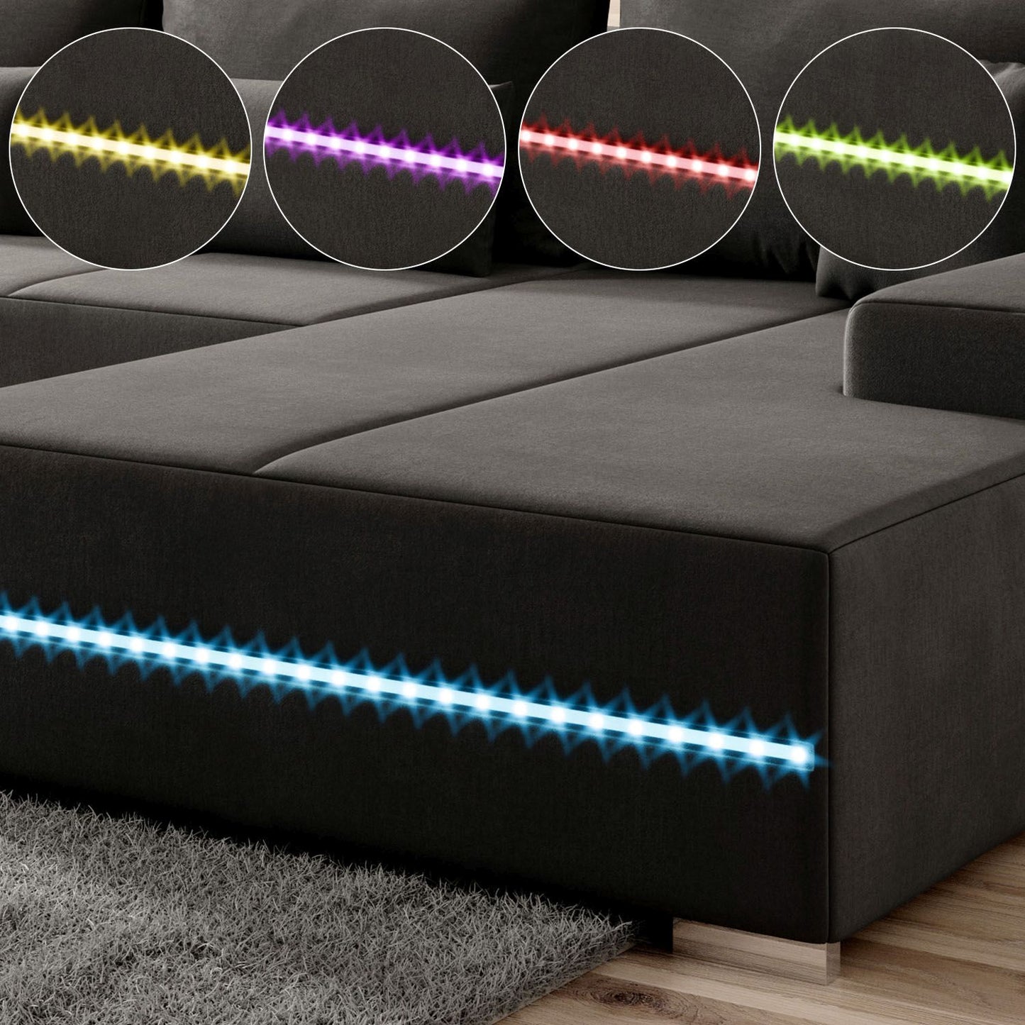 Sofa Malbun mit LEDs & Schlaffunktion Dunkelgrau