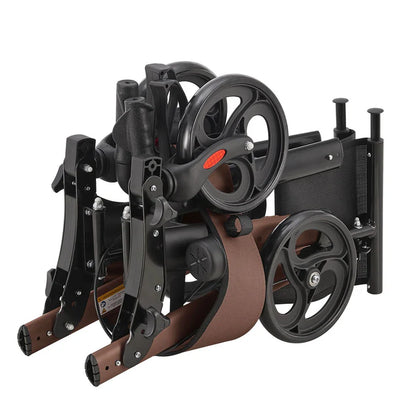 Rollator in alluminio Vital pieghevole con seduta e borsa per la spesa in marrone