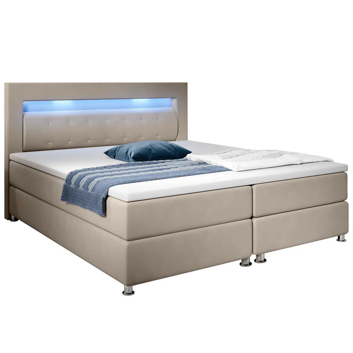 Letto boxspring LED Vancouver 140x200 cm Beige