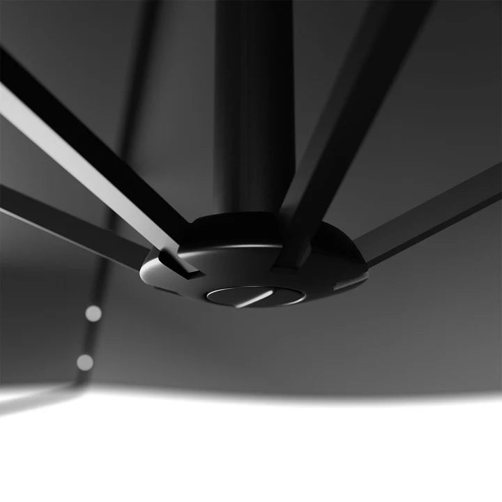 Ombrellone a braccio Brasile Ø 3,5m con LED, manovella e base in grigio scuro