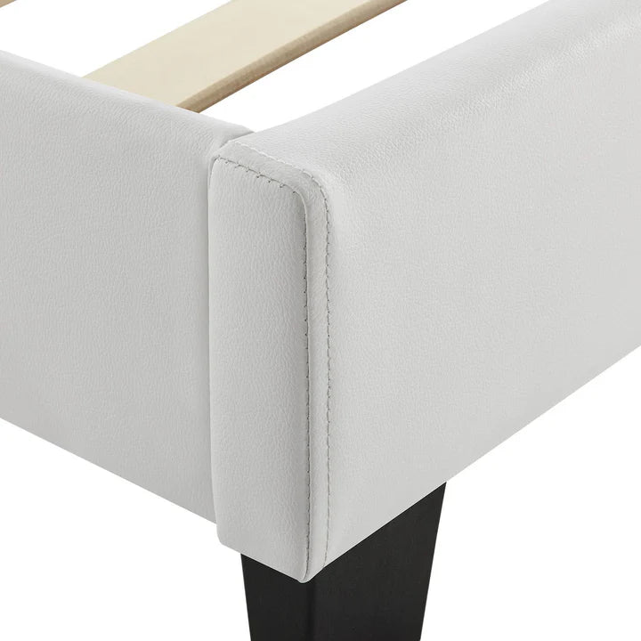 Lit tapissé LED Paris 140 x 200 cm sommier à lattes blanc