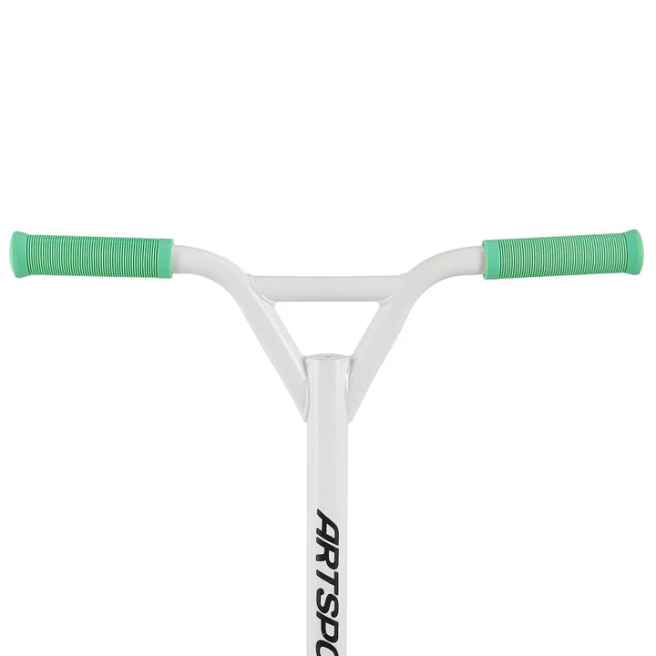 Stunt Scooter Futuriste en Blanc Vert Trick Scooter avec direction à 360°