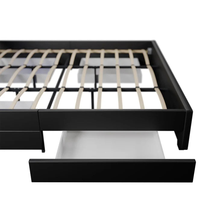 Lit capitonné Lyon avec caisson de lit 180 x 200 cm éclairage LED et sommier à lattes noir