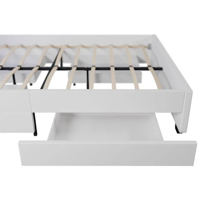 Lit capitonné LED Lyon avec coffre de lit 140 x 200 cm - blanc