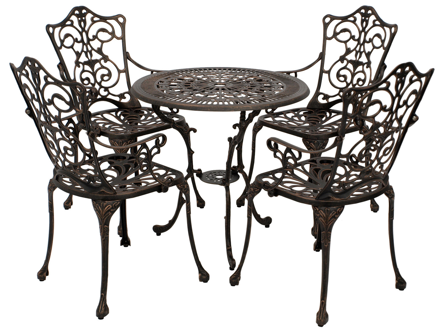 Ensemble bistro groupe de sièges LUGANO 5 pièces, fonte d'aluminium bronze antique