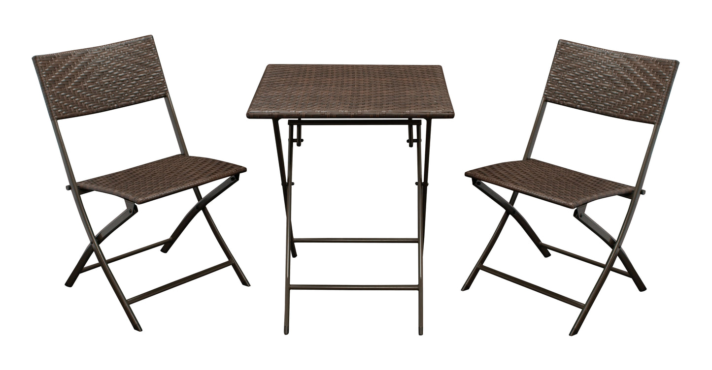 Bistroset ROSSANO 3-teilig klappbar, Metall + Polyrattan braun bicolor