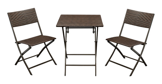 Bistroset ROSSANO 3-teilig klappbar, Metall + Polyrattan braun bicolor