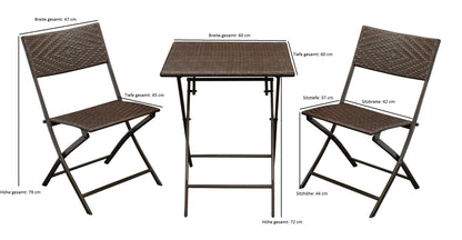 Bistroset ROSSANO 3-teilig klappbar, Metall + Polyrattan braun bicolor