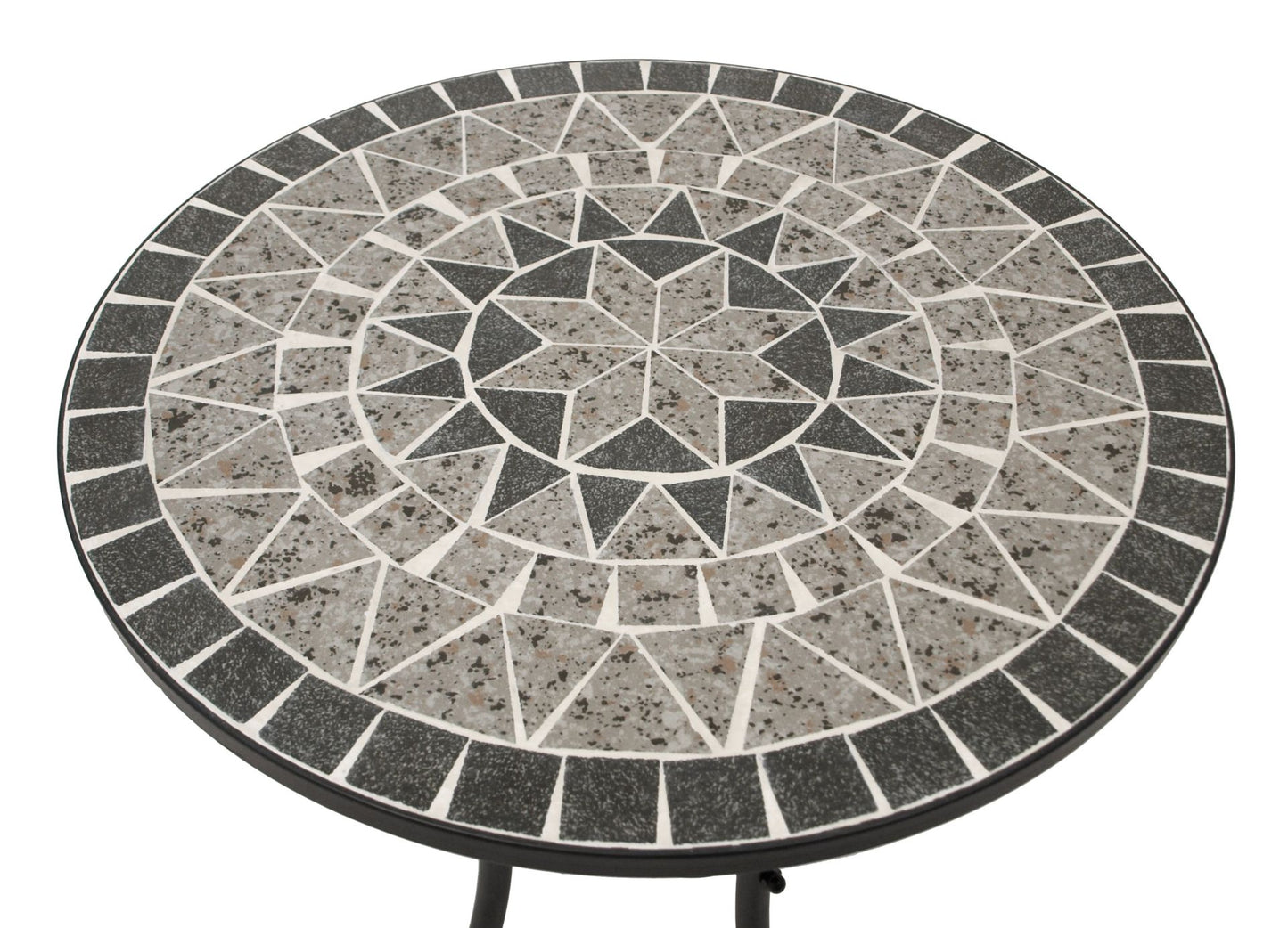 Table bistro SIENA 60cm ronde, fer noir et mosaïque grise