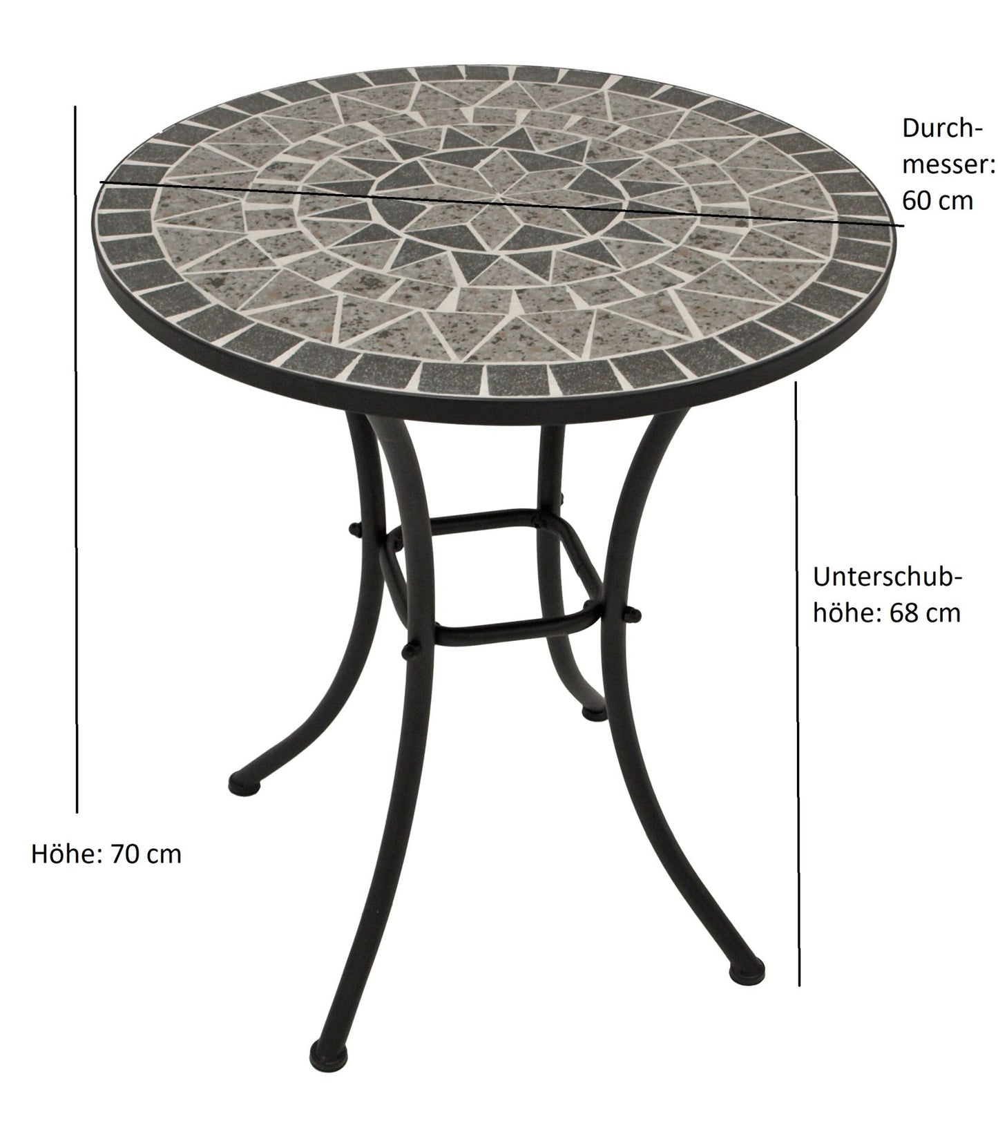 Table bistro SIENA 60cm ronde, fer noir et mosaïque grise