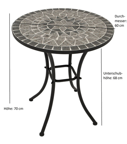 Table bistro SIENA 60cm ronde, fer noir et mosaïque grise