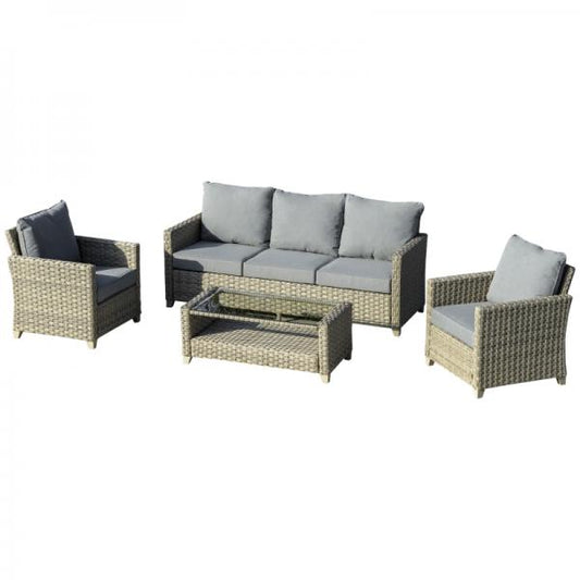 4-tlg. Polyrattan Set Gartengarnitur Sitzgruppe Loungeset mit Couchtisch Aluminium Braun+Grau