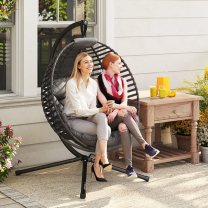 Hängesessel Hängekorb mit Gestell für 2 Personen faltbar Grau