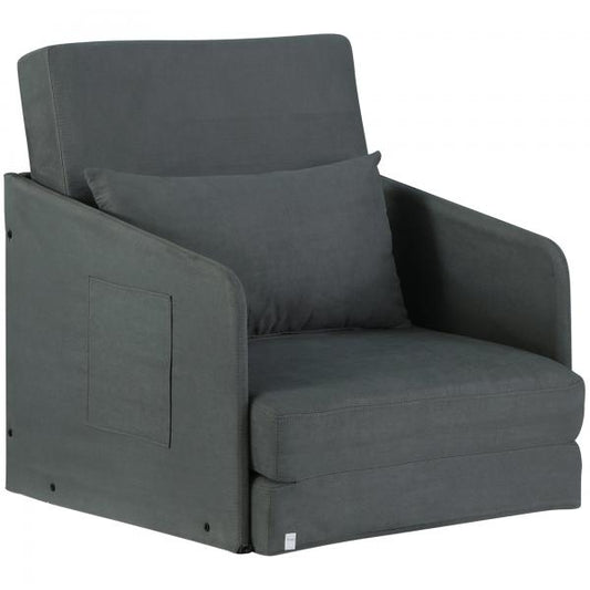 Canapé convertible housse lavable 2 poches latérales coussin métal gris