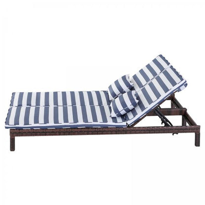 Gartenliege Doppelliege Relaxliege 5-stufig Metall PE Rattan Blau