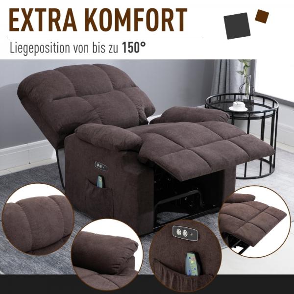 Fauteuil de massage avec fonction chauffante port USB marron