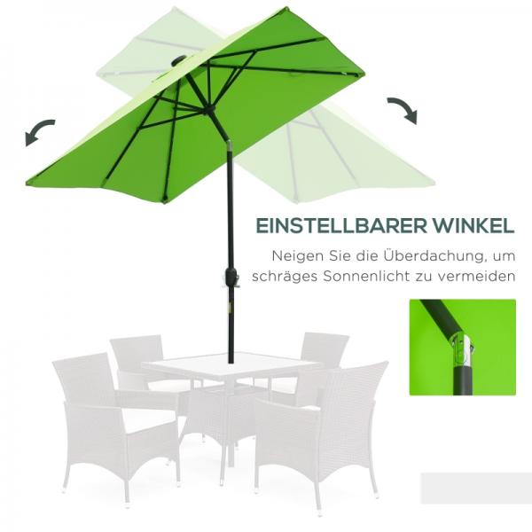 Parasol, Parasol, Inclinable, Alimentation Solaire, 22 LED, Vert, 2,95 x 1,90 x 2,55 m