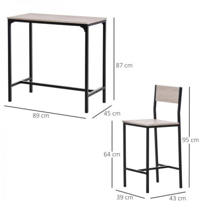 Tavolo da bar con 2 sedie, set da tavolo da 3 pezzi, sedia da bar, sgabello da bar, MDF, naturale, nero