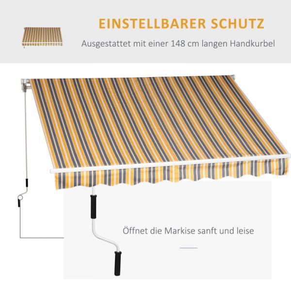 Markise Gelenkarmmarkise Sonnenschutz Handkurbel Balkon Alu Gelb Grau 2,95 x 2,45 m