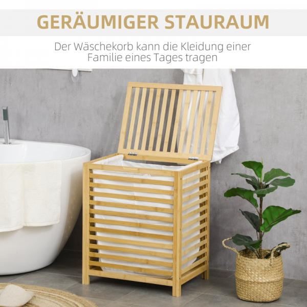 Wäschekorb aus Bambus, herausnehmbarer Wäschesack, wasserbeständig, Natur + Beige