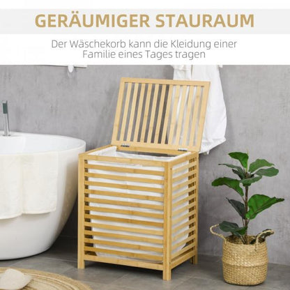 Wäschekorb aus Bambus, herausnehmbarer Wäschesack, wasserbeständig, Natur + Beige