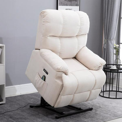 Fauteuil de massage avec fonction chauffante, aide à se lever, flanelle beige