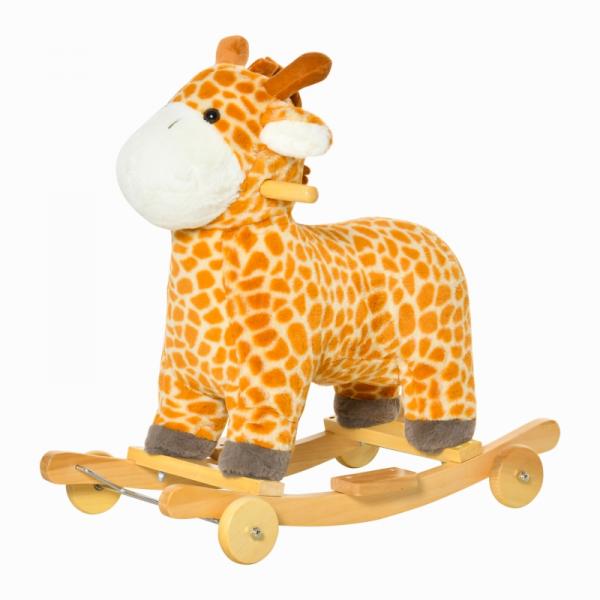 Cheval à bascule 2 en 1 avec roues, jouet en peluche, balançoire pour bébé, motif girafe, jaune