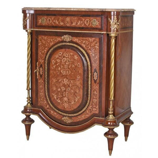 CREDENZA IN LEGNO CON PIANO IN MARMO E INTARSIATO, CREDENZA ANTICA, CASSETTIERA