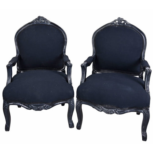 2X FAUTEUIL ROYAL ROCOCO MARIE ANTOINETTE NOIR GRIS FONCÉ